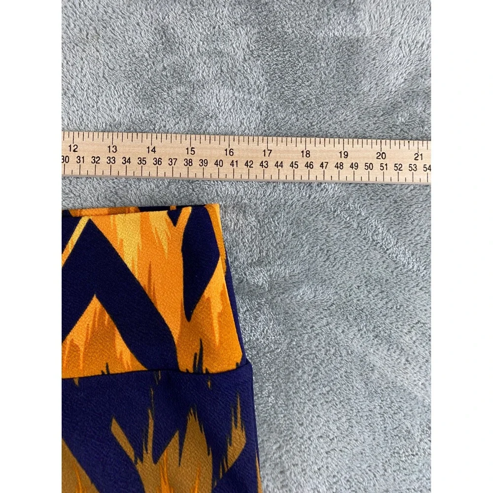 LuLaRoe Cassie Pencil Skirt Large Navy Mustard Yellow Brown‎ Chevron Ikat Print